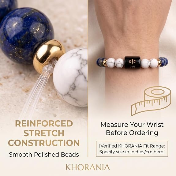 Libra Zodiac Bracelet (तुला राशि) – Certified Lapis Lazuli & Howlite Healing Crystal