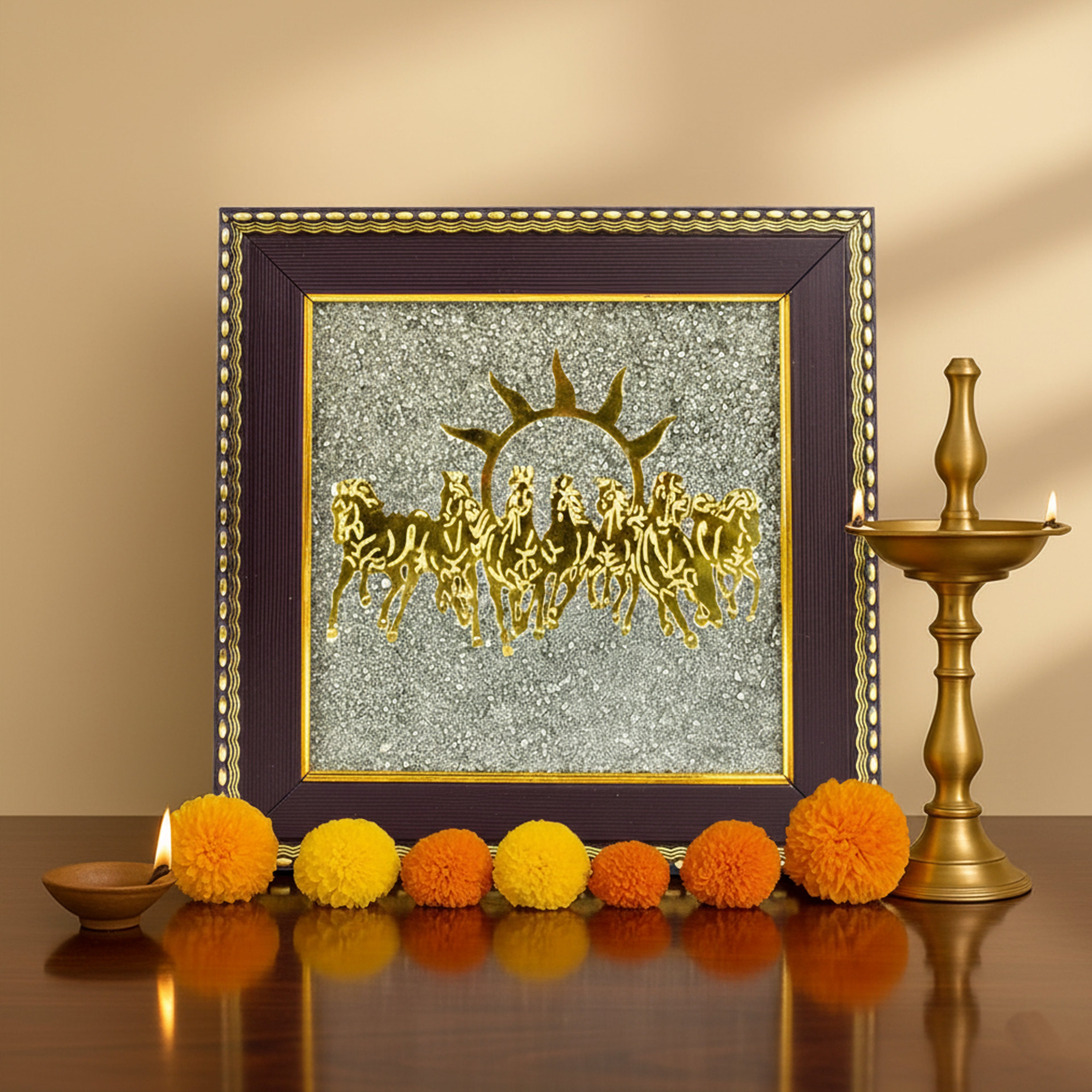 7 Running Horses with Rising Sun Decorative Vaastu Wall Frame