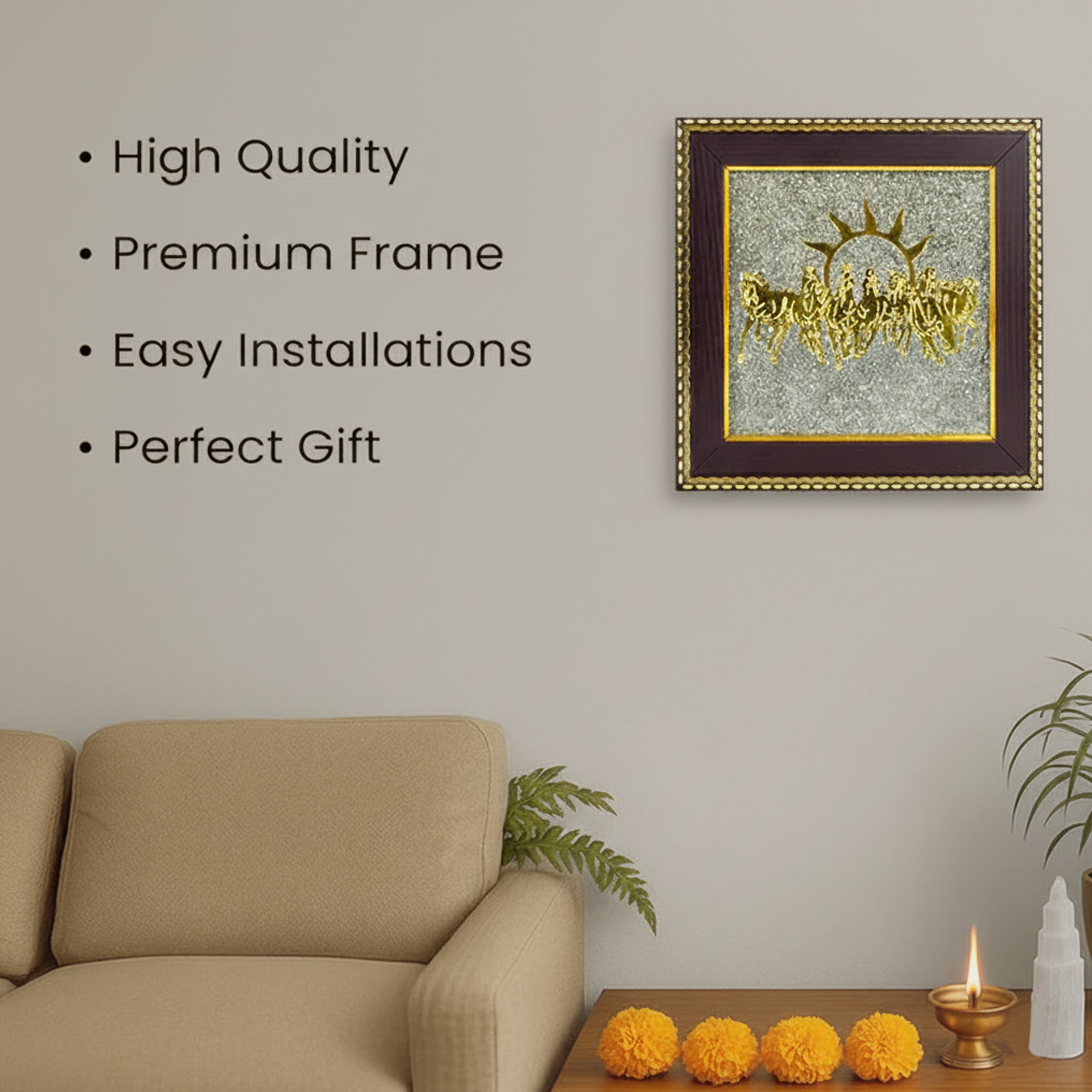7 Running Horses with Rising Sun Decorative Vaastu Wall Frame