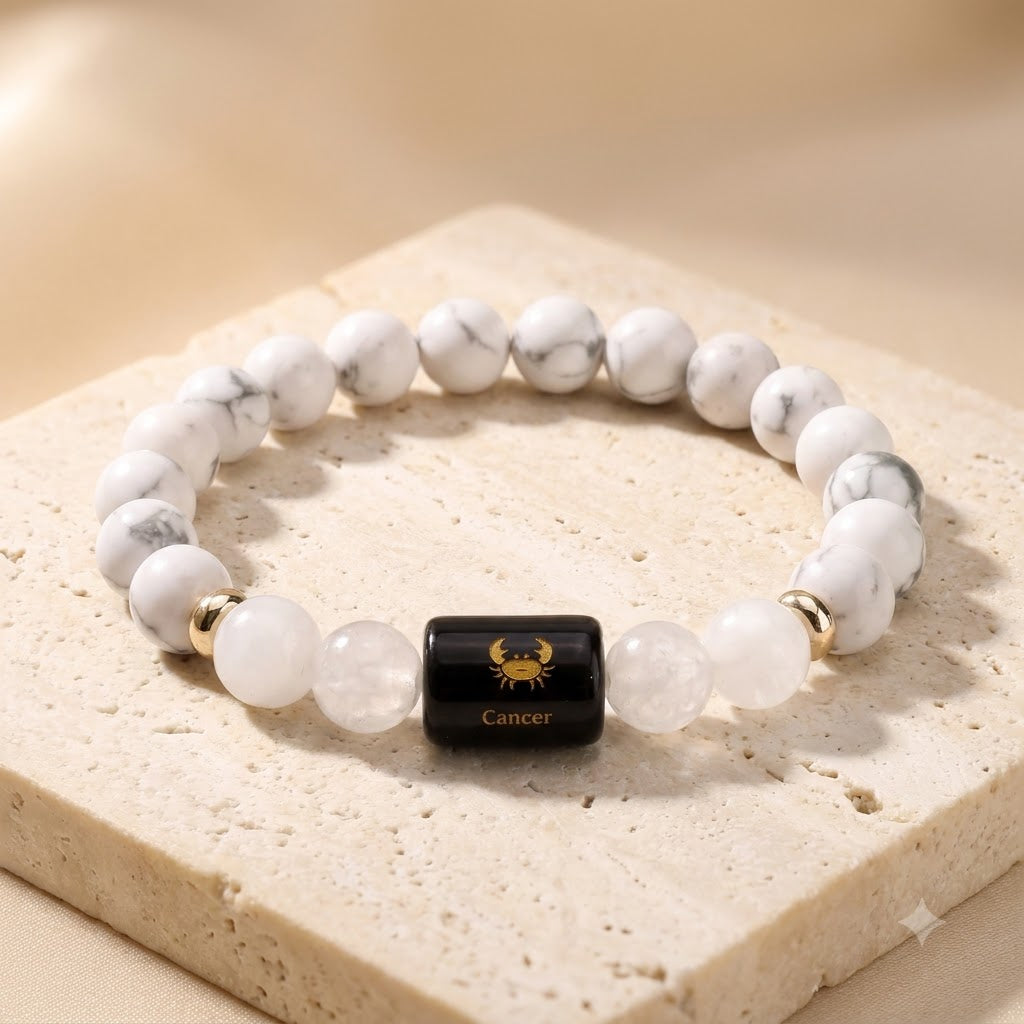 Cancer Zodiac Bracelet (कर्क राशि) – Howlite & Milky Quartz Healing Crystal