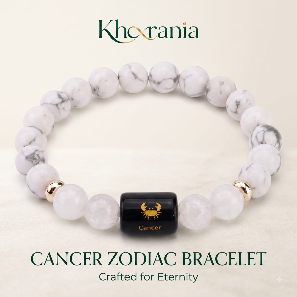Cancer Zodiac Bracelet (कर्क राशि) – Howlite & Milky Quartz Healing Crystal