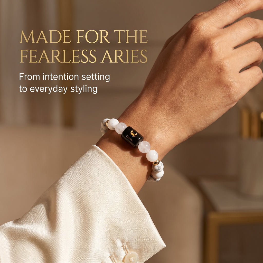Cancer Zodiac Bracelet (कर्क राशि) – Howlite & Milky Quartz Healing Crystal