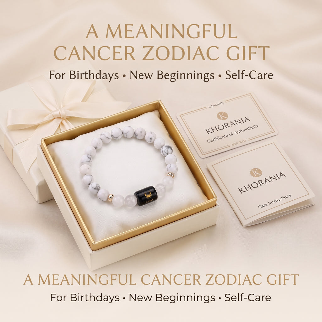 Cancer Zodiac Bracelet (कर्क राशि) – Howlite & Milky Quartz Healing Crystal