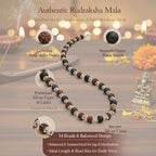 Rudraksha and Black Bead Spiritual Mala with Silver-Tone Caps