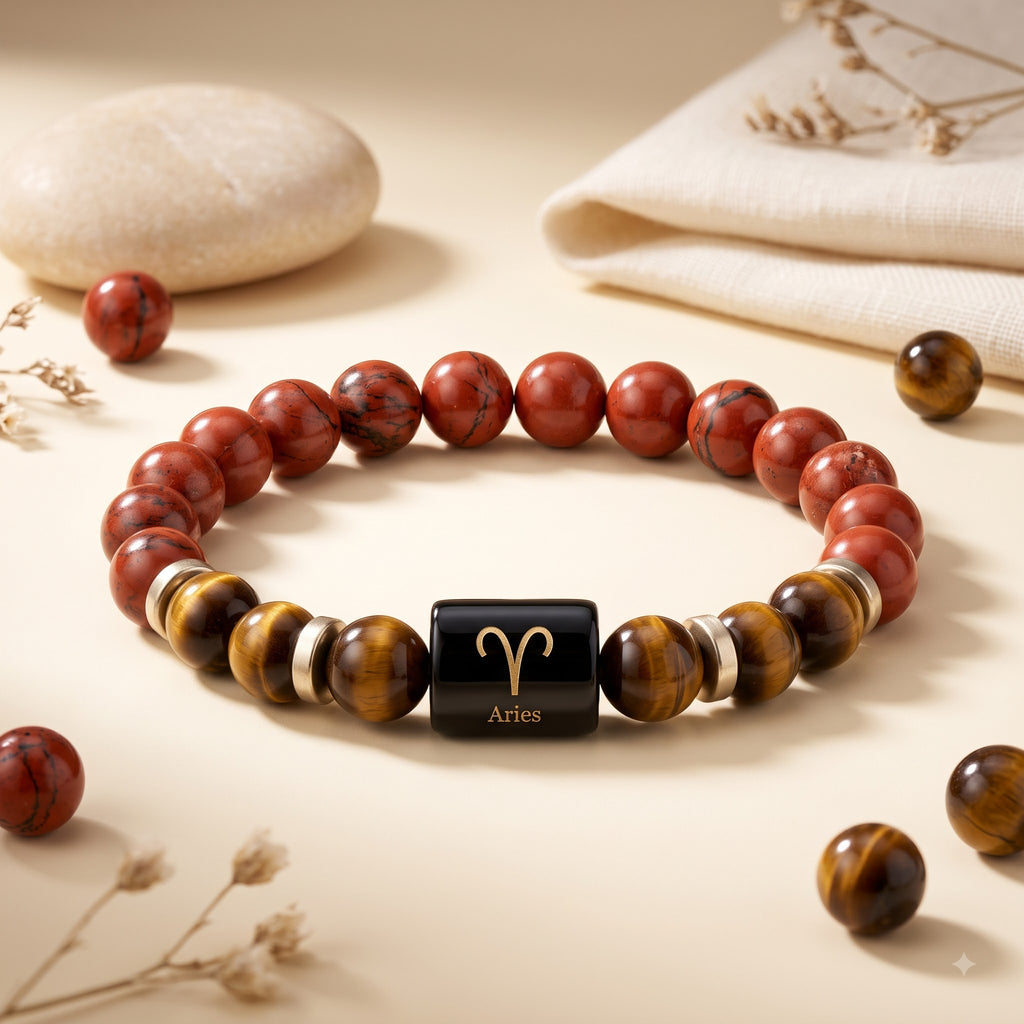 Red Jasper and Tiger Eye Bracelet for Aries (मेष राशि) Zodiac