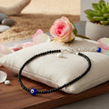 Black Tourmaline Beaded Anklet with Evil Eye Charm and Adjustable Silver-Tone Chain