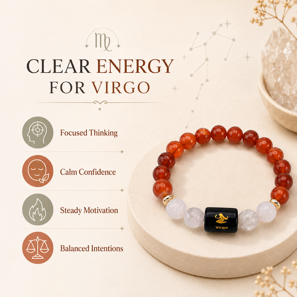 Virgo Zodiac Bracelet (कन्या राशि) – Certified Carnelian & Milky Quartz Healing Crystal