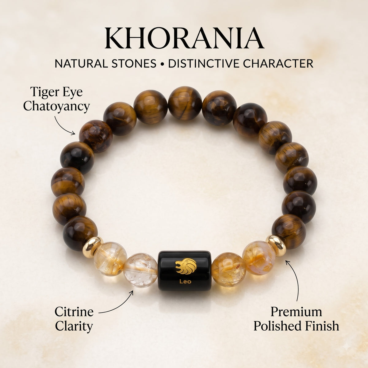 Leo Zodiac Bracelet (सिंह राशि) – Certified Tiger Eye & Citrine Healing Crystal