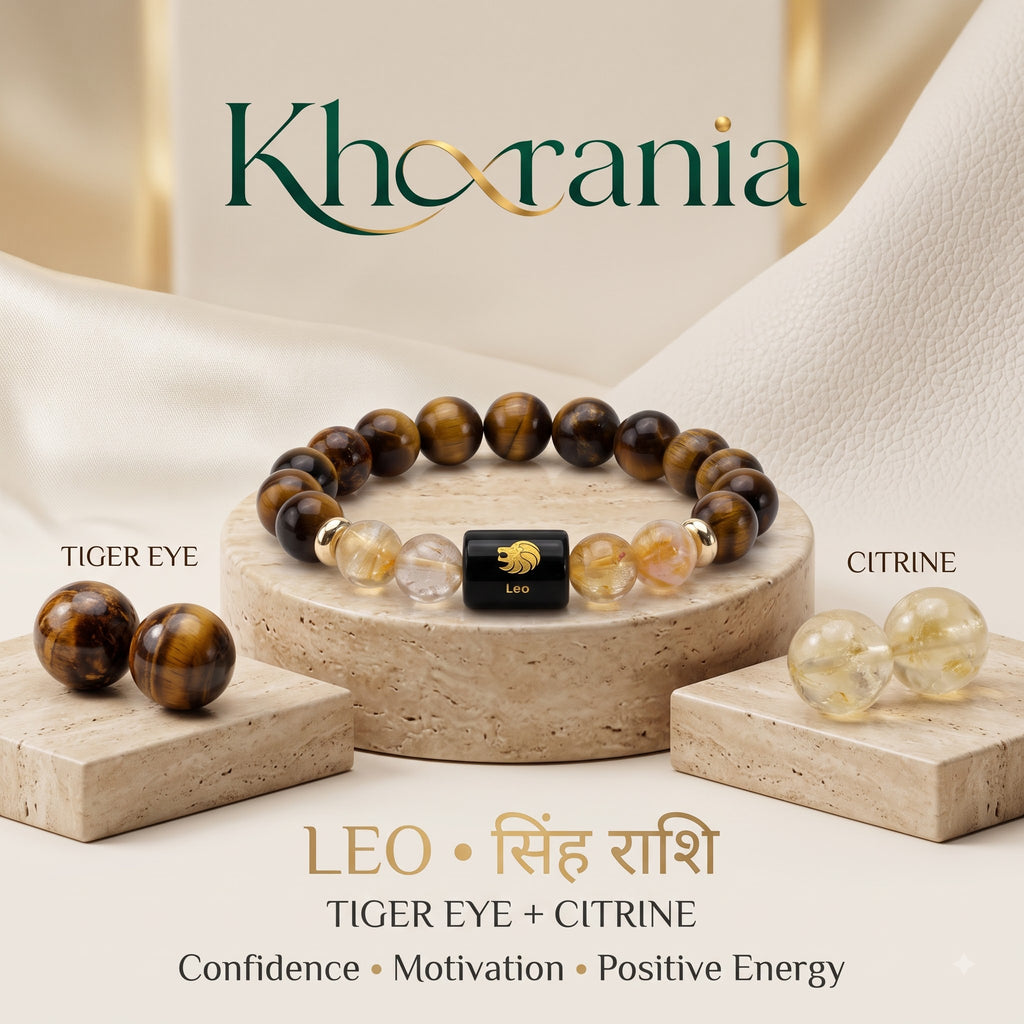 Leo Zodiac Bracelet (सिंह राशि) – Certified Tiger Eye & Citrine Healing Crystal