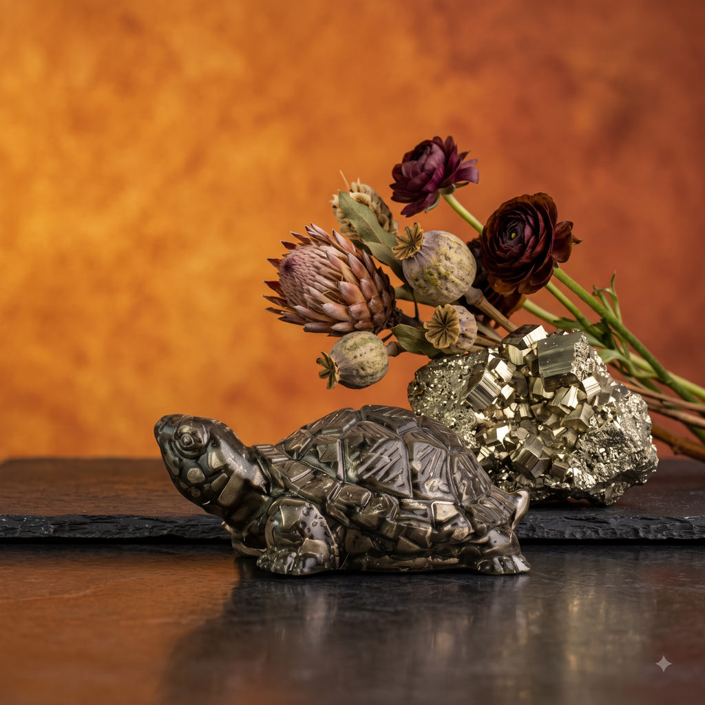 Pyrite Tortoise (Kachhua) 2.7x1 Inch – Pyrite Stone Turtle for Good Luck & Wealth, Vastu Home Decor