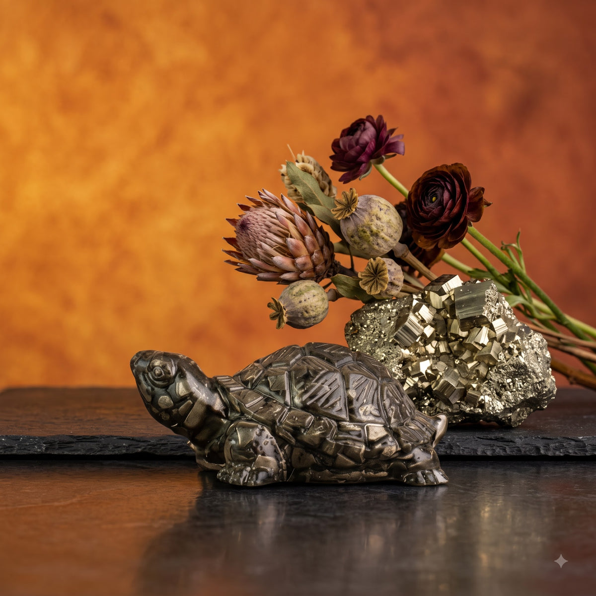 Pyrite Tortoise (Kachhua) 2.7x1 Inch – Pyrite Stone Turtle for Good Luck & Wealth, Vastu Home Decor