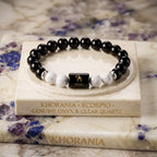 Scorpio Zodiac Bracelet (वृश्चिक राशि) – Certified Black Obsidian & Milky Quartz Healing Crystal