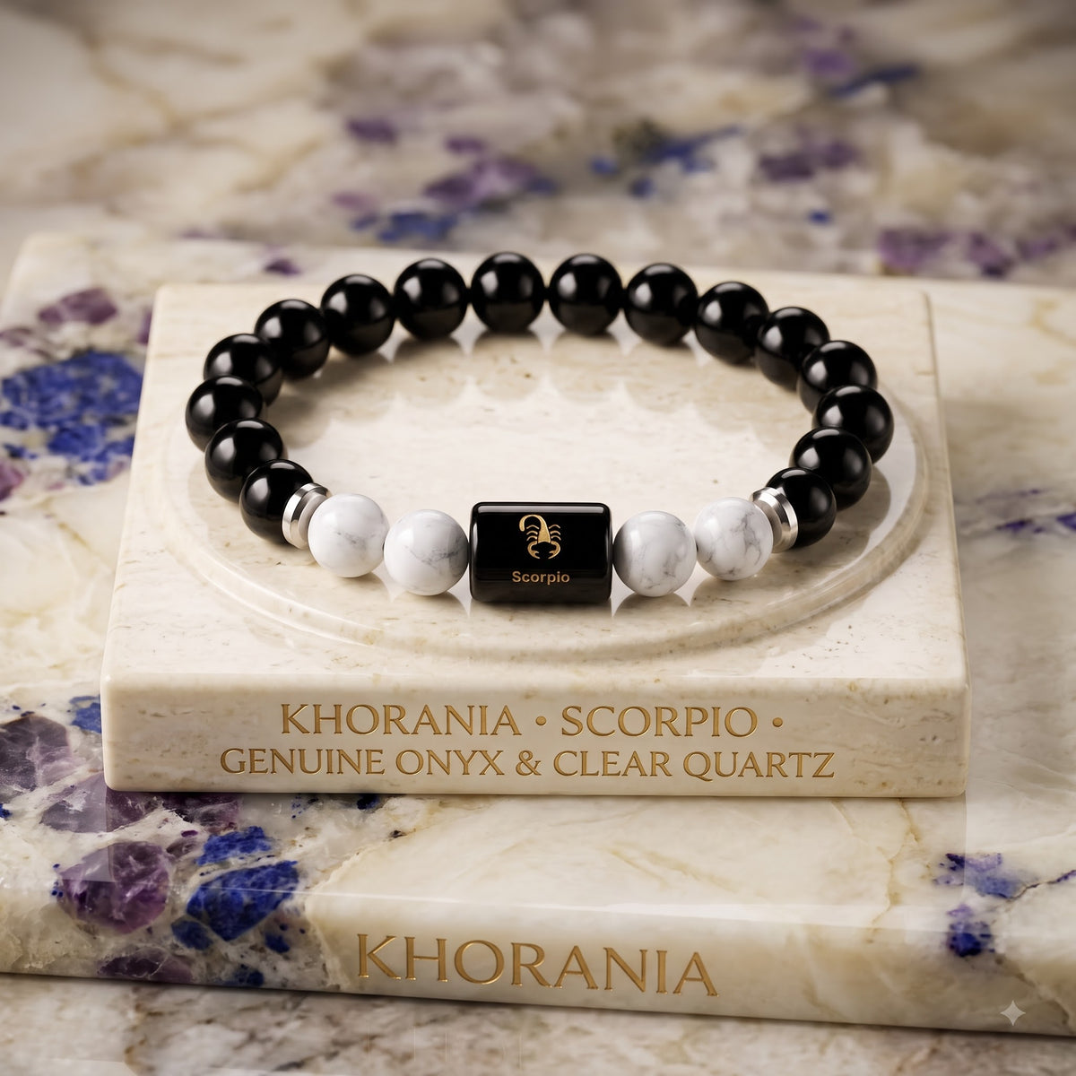 Scorpio Zodiac Bracelet (वृश्चिक राशि) – Certified Black Obsidian & Milky Quartz Healing Crystal