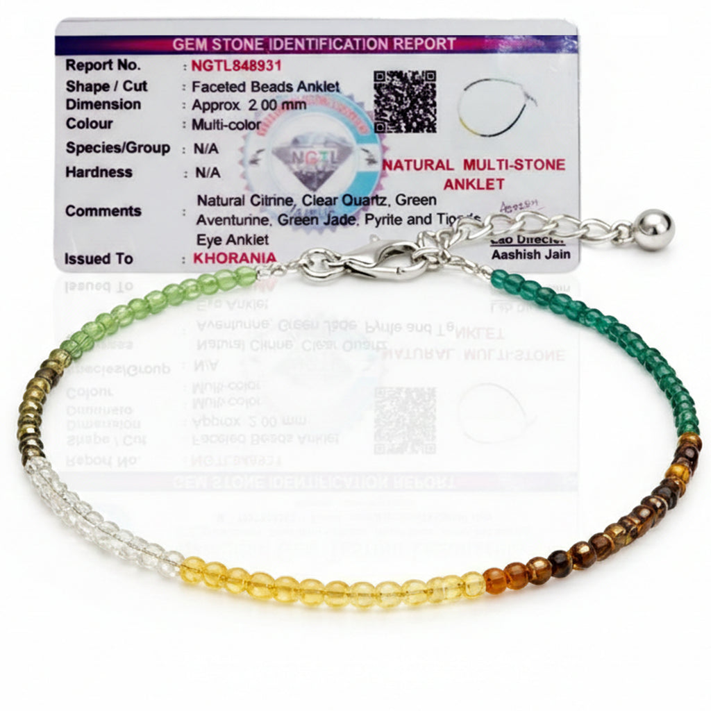 Dhan Yog Multicolour Gemstone Beaded Anklet with Adjustable Silver-Tone Chain