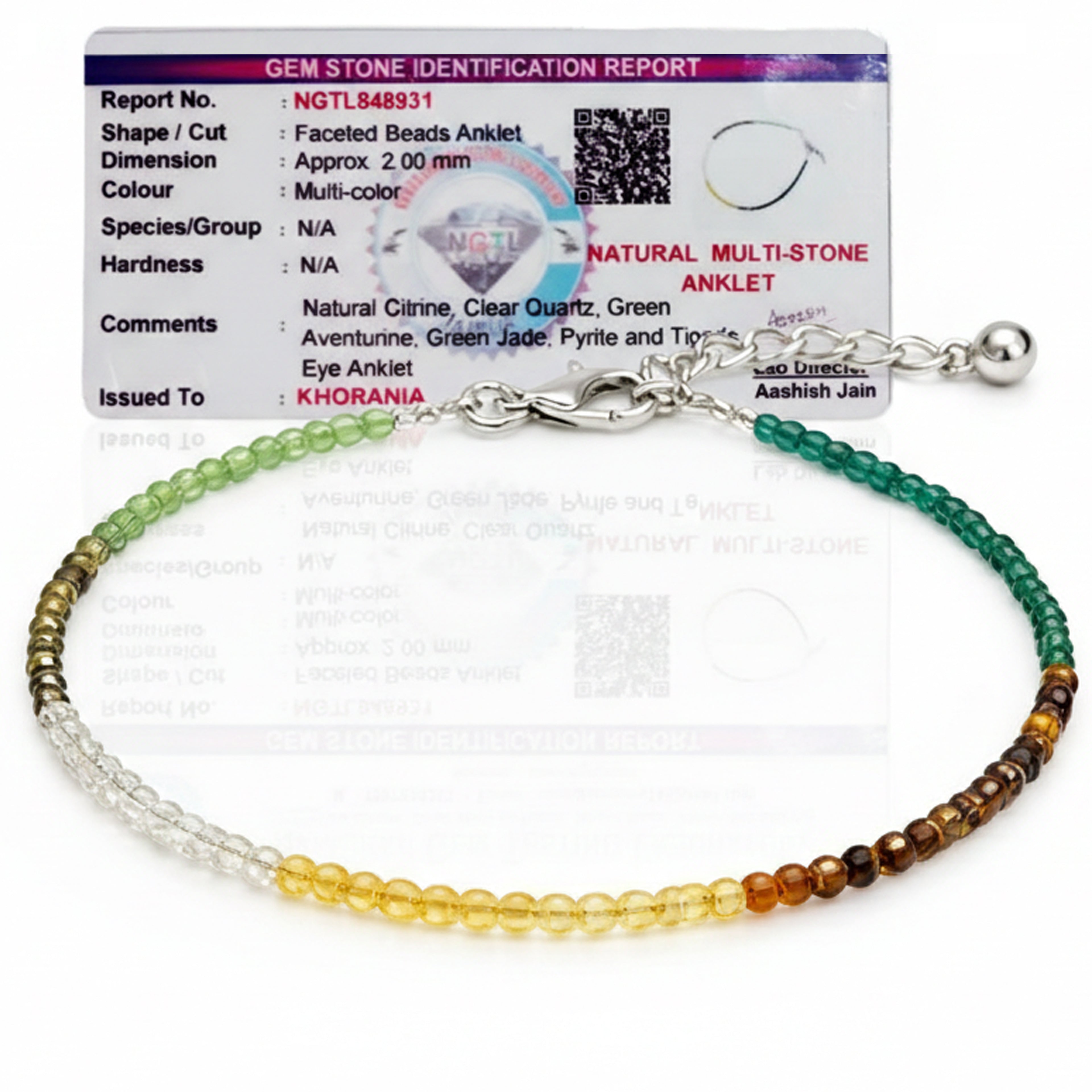 Dhan Yog Multicolour Gemstone Beaded Anklet with Adjustable Silver-Tone Chain