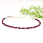 Garnet Beaded Anklet with Silver-Tone Adjustable Chain and Heart Charm