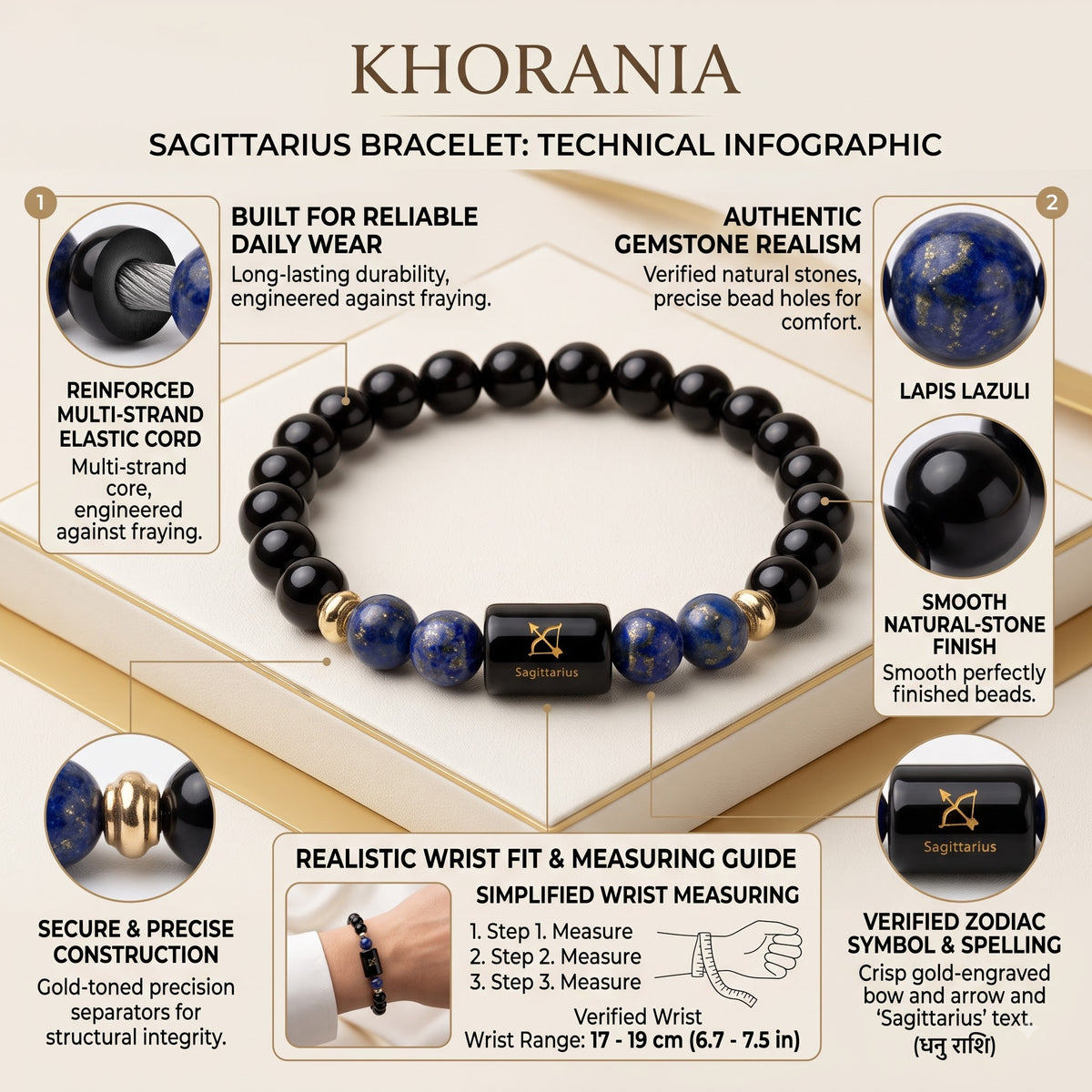 Sagittarius Zodiac Bracelet (धनु राशि) – Certified Black Obsidian & Lapis Lazuli Healing Crystal