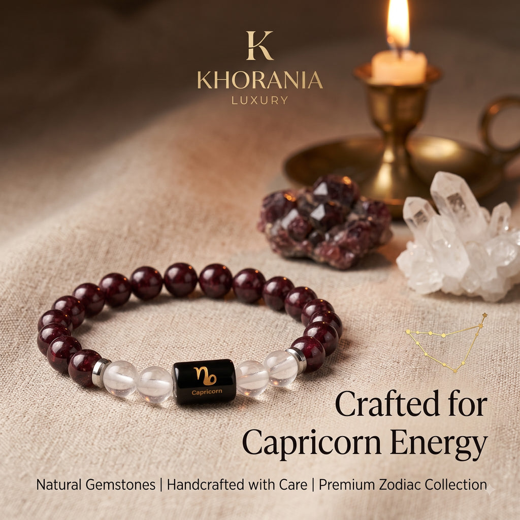Garnet and Milky Quartz Bracelet for Capricorn (मकर राशि) Zodiac