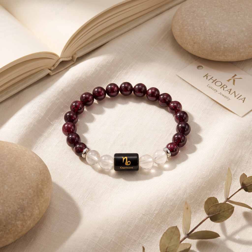 Garnet and Milky Quartz Bracelet for Capricorn (मकर राशि) Zodiac