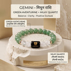 Gemini Zodiac Bracelet (मिथुन राशि) – Green Aventurine & Milky Quartz Healing Crystal