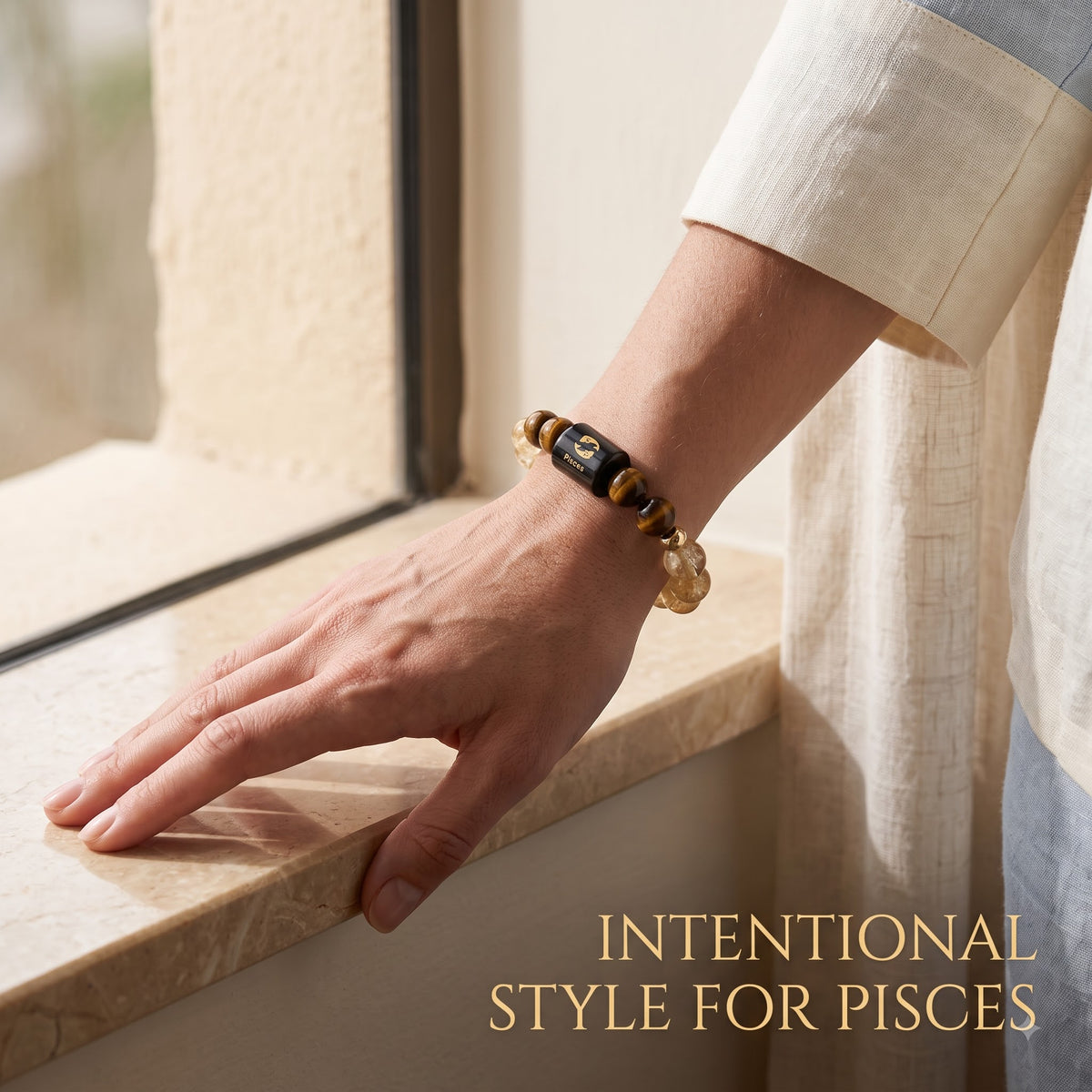 Pisces Zodiac Bracelet (मीन राशि) – Certified Citrine & Tiger Eye Healing Crystal