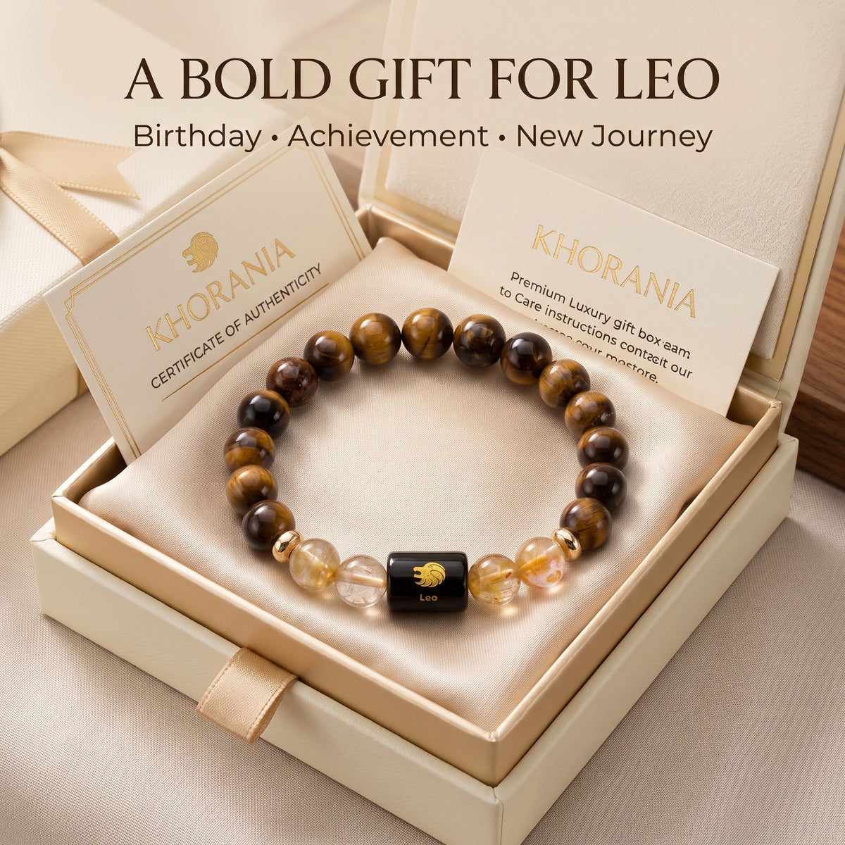 Leo Zodiac Bracelet (सिंह राशि) – Certified Tiger Eye & Citrine Healing Crystal