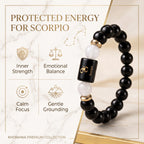 Scorpio Zodiac Bracelet (वृश्चिक राशि) – Certified Black Obsidian & Milky Quartz Healing Crystal