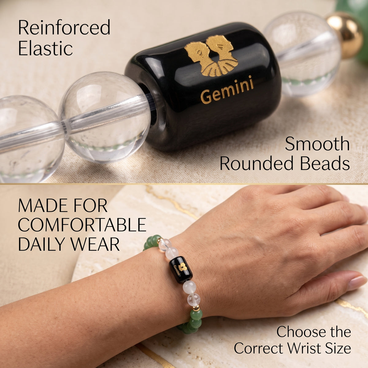 Gemini Zodiac Bracelet (मिथुन राशि) – Green Aventurine & Milky Quartz Healing Crystal