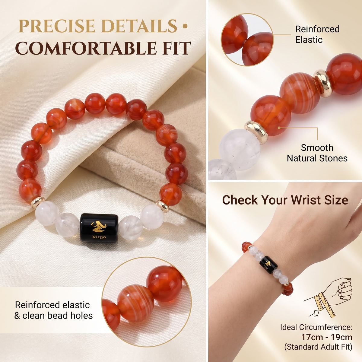 Virgo Zodiac Bracelet (कन्या राशि) – Certified Carnelian & Milky Quartz Healing Crystal
