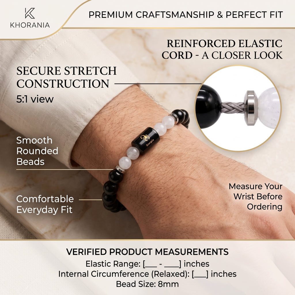 Scorpio Zodiac Bracelet (वृश्चिक राशि) – Certified Black Obsidian & Milky Quartz Healing Crystal