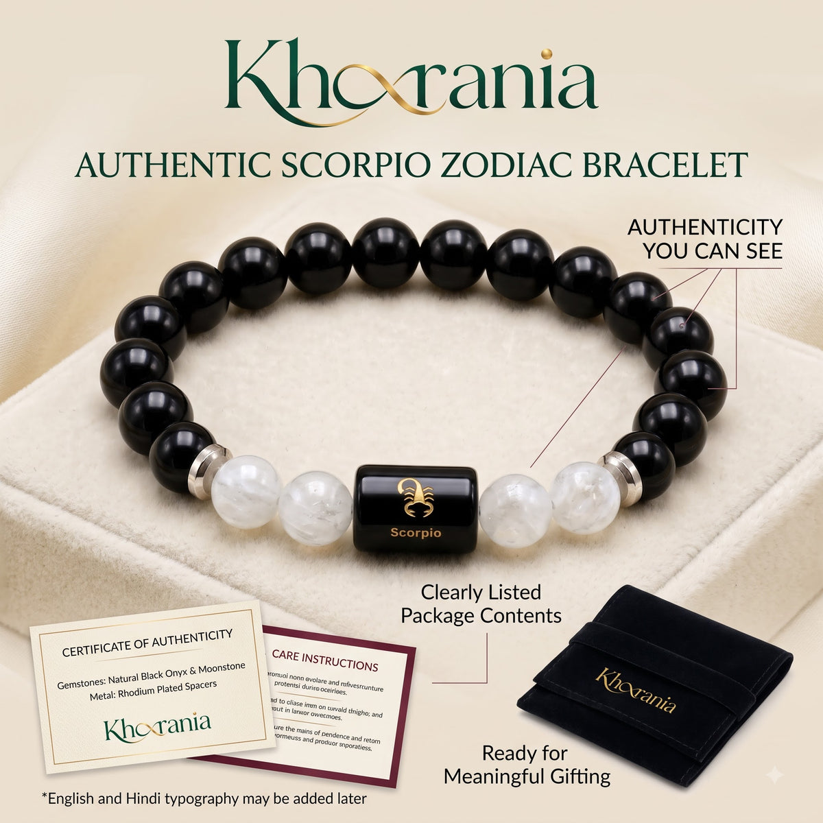 Scorpio Zodiac Bracelet (वृश्चिक राशि) – Certified Black Obsidian & Milky Quartz Healing Crystal