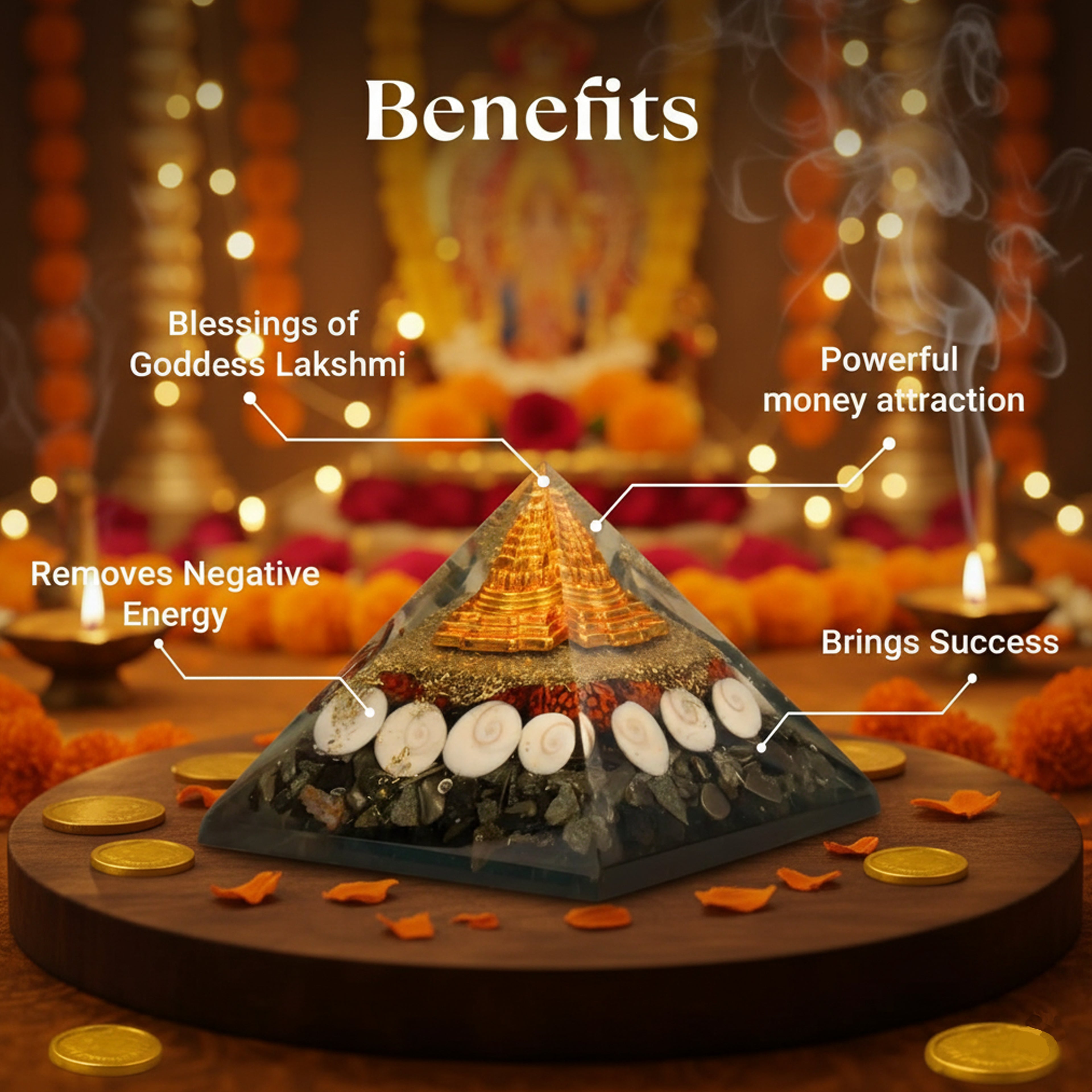 Lakshmi Yantra Crystal Pyramid for Wealth, Prosperity & Vaastu