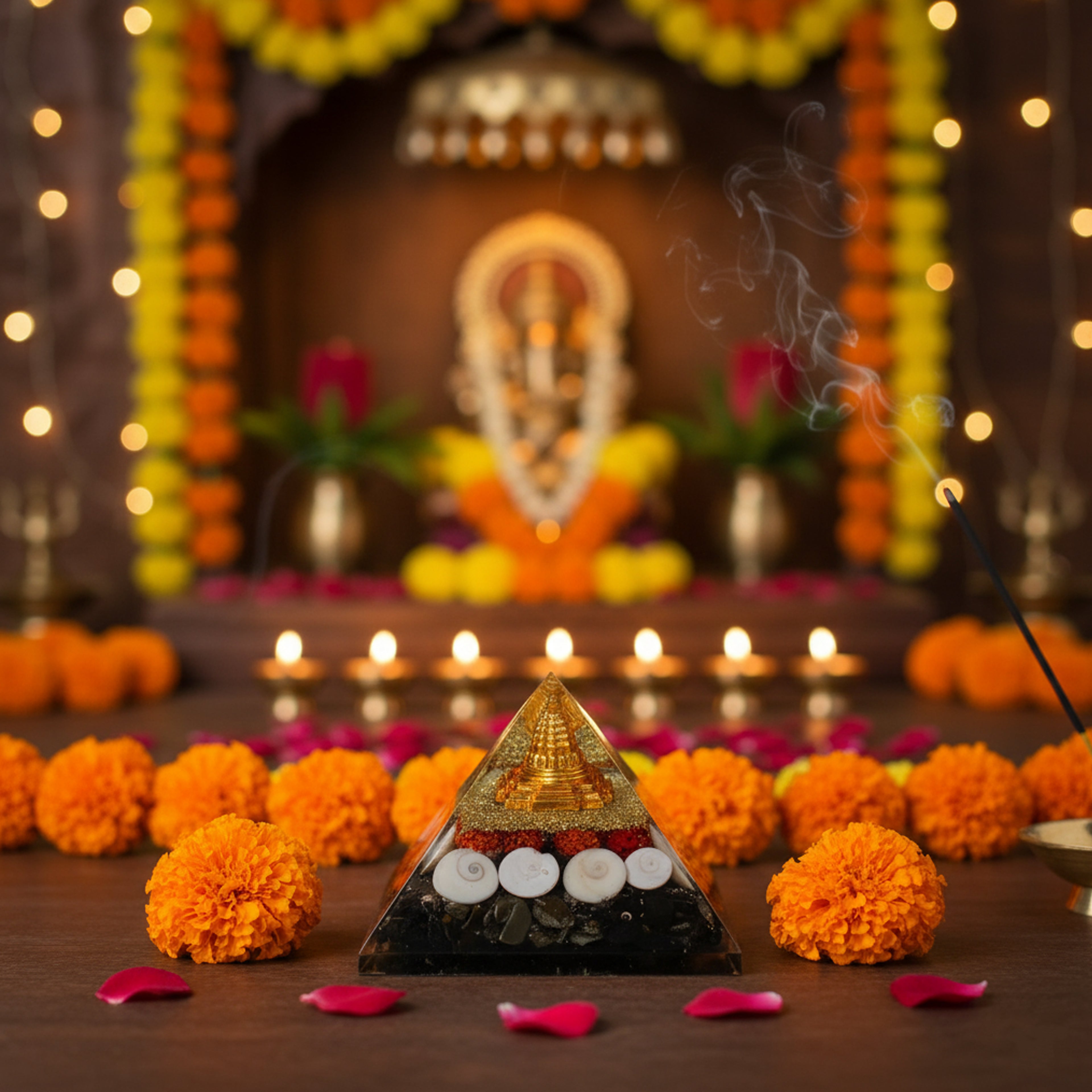 Lakshmi Yantra Crystal Pyramid for Wealth, Prosperity & Vaastu