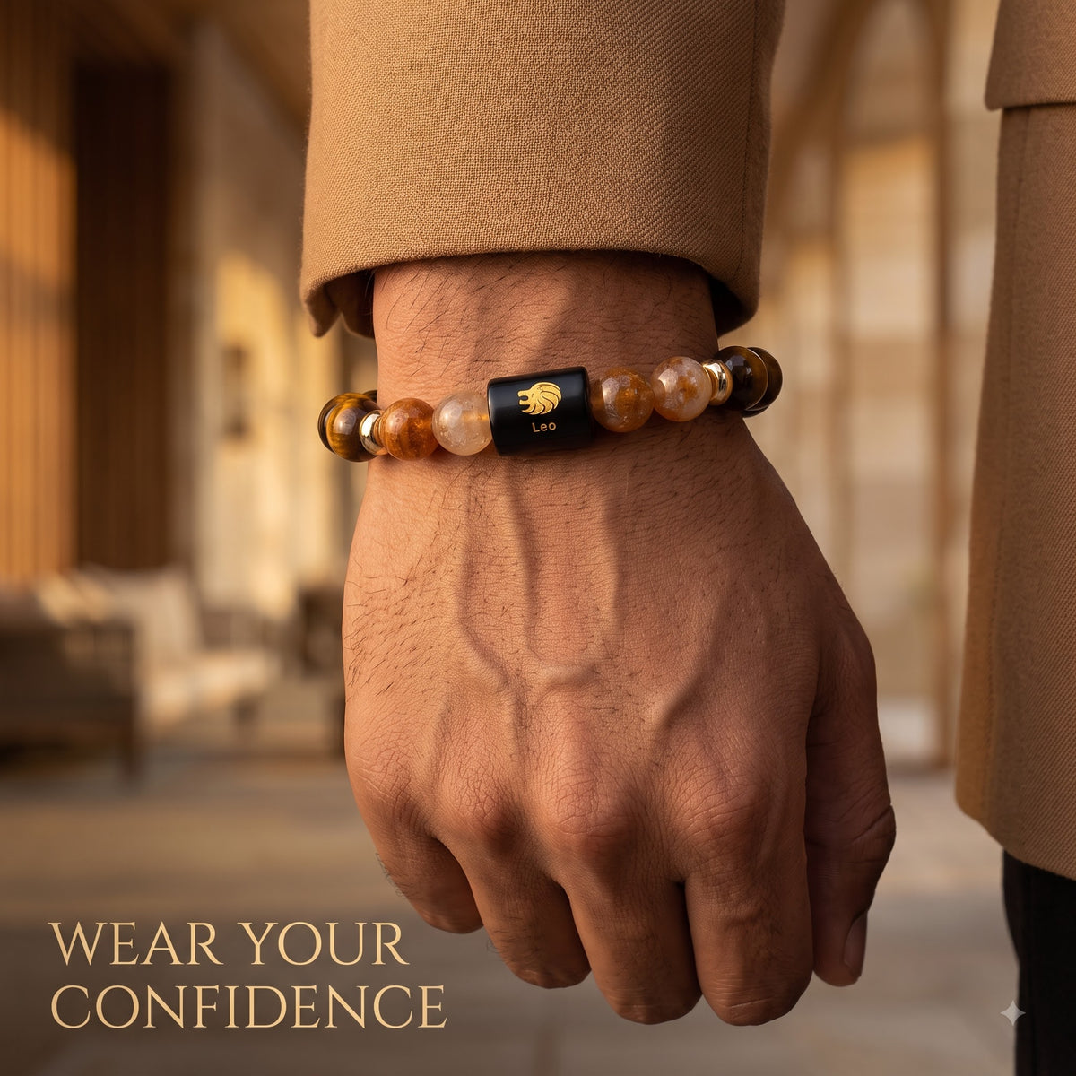 Leo Zodiac Bracelet (सिंह राशि) – Certified Tiger Eye & Citrine Healing Crystal