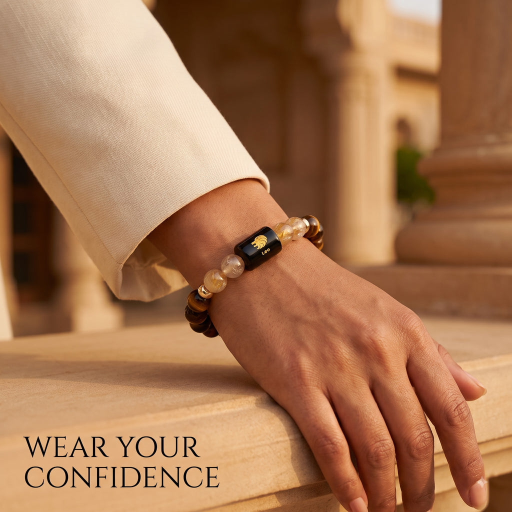 Leo Zodiac Bracelet (सिंह राशि) – Certified Tiger Eye & Citrine Healing Crystal
