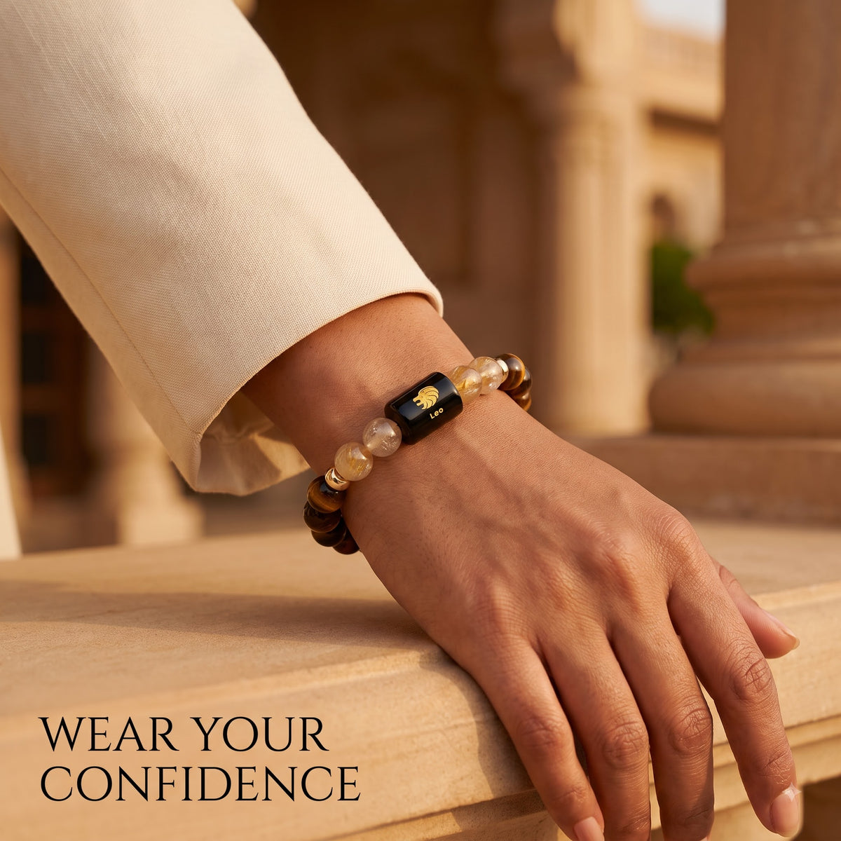 Leo Zodiac Bracelet (सिंह राशि) – Certified Tiger Eye & Citrine Healing Crystal