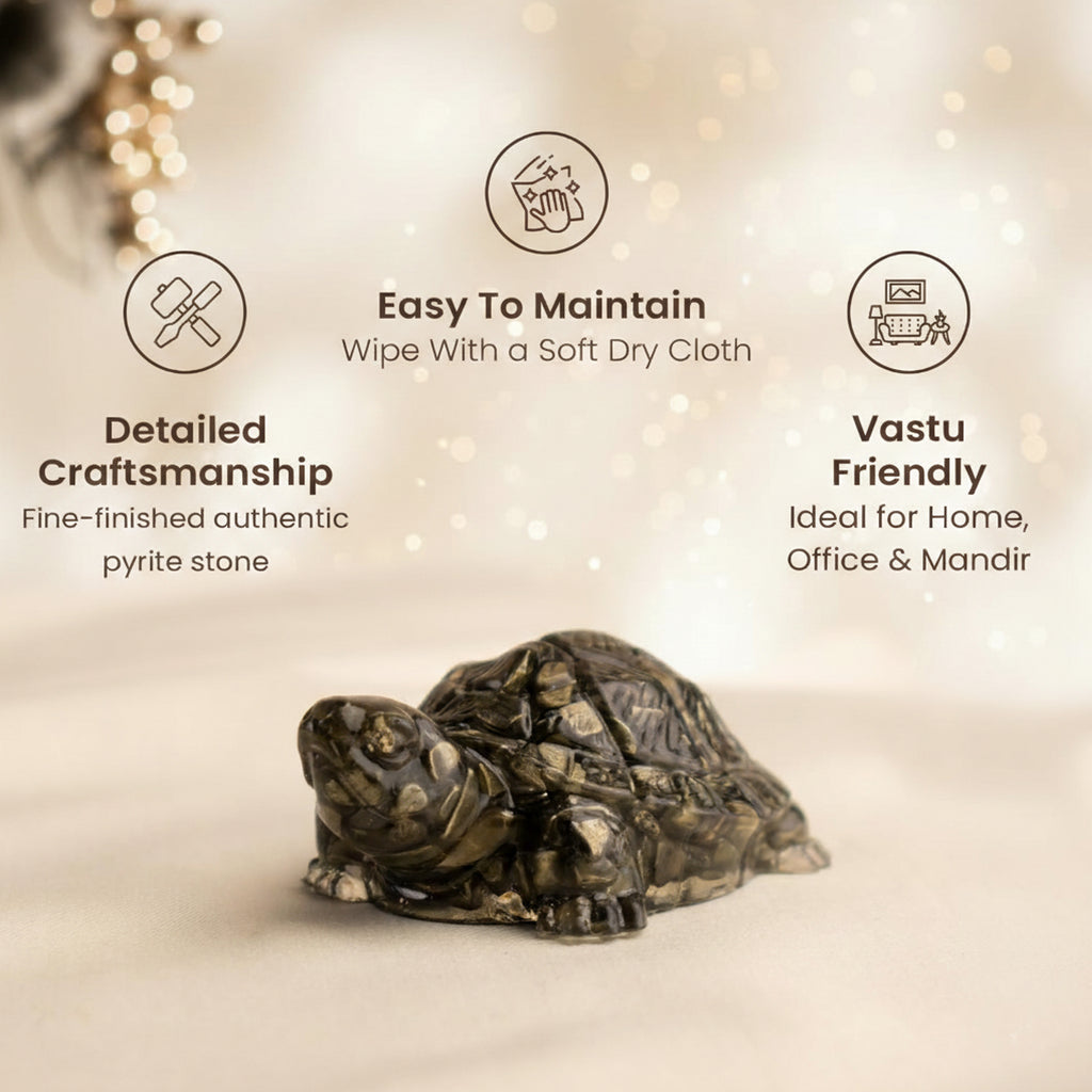 Pyrite Tortoise for Wealth, Protection & Vaastu – Compact Feng Shui Kachhua