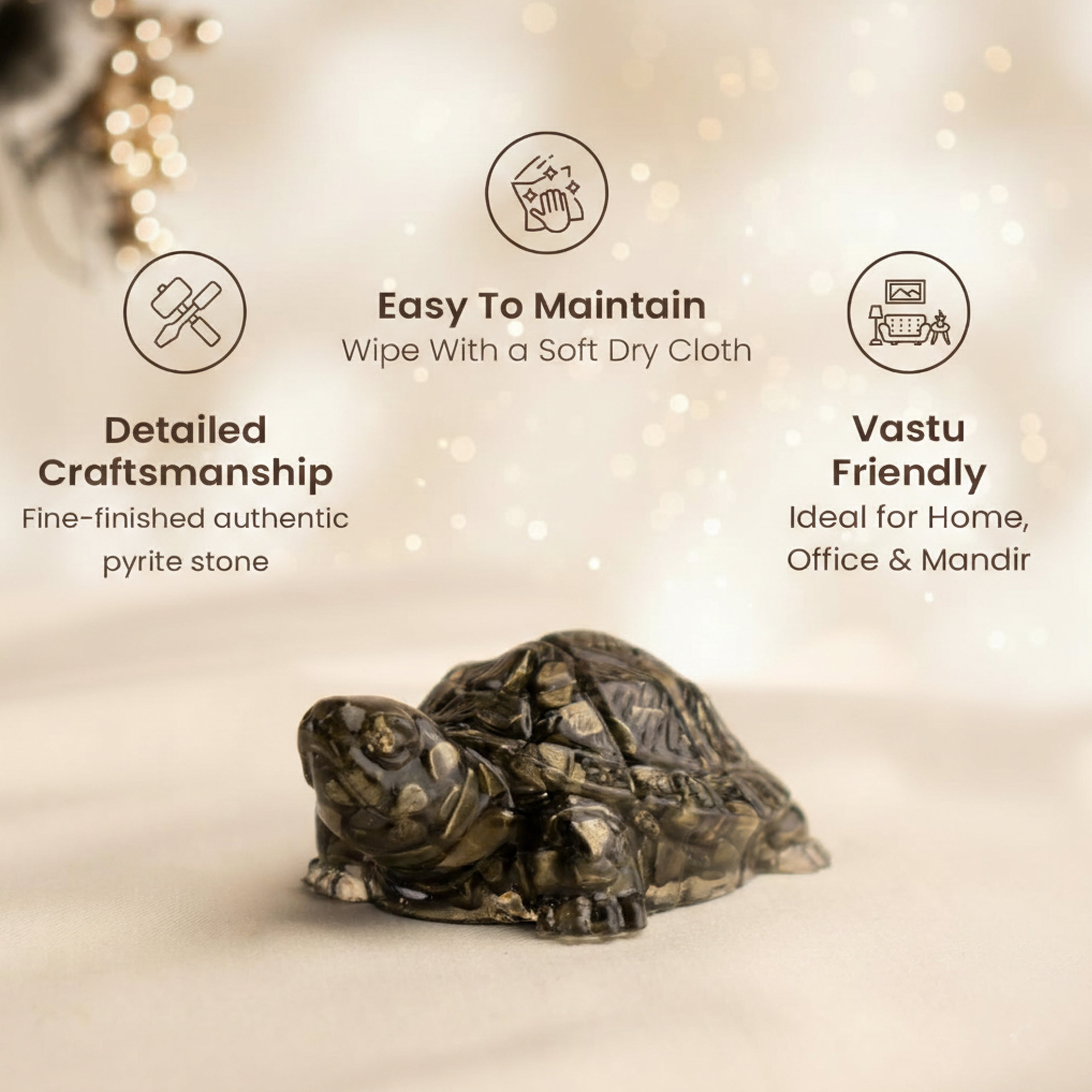 Pyrite Tortoise for Wealth, Protection & Vaastu – Compact Feng Shui Kachhua