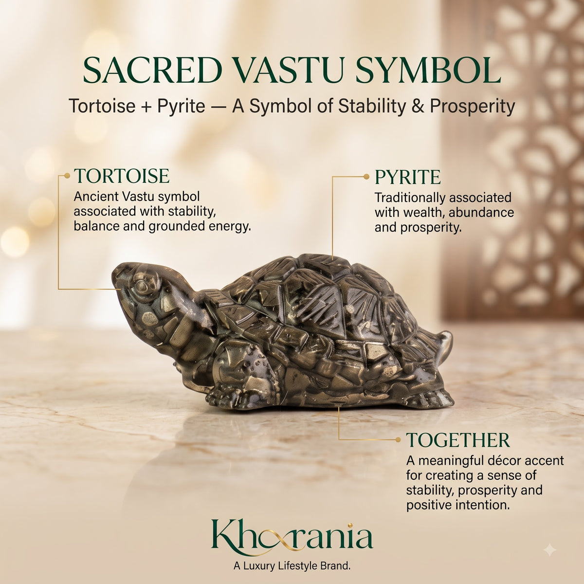 Pyrite Tortoise (Kachhua) 2.7x1 Inch – Pyrite Stone Turtle for Good Luck & Wealth, Vastu Home Decor