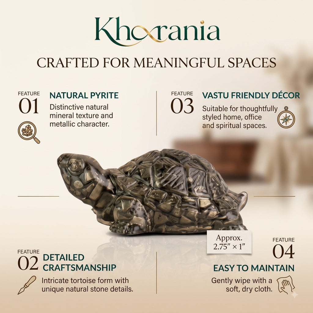 Pyrite Tortoise (Kachhua) 2.7x1 Inch – Pyrite Stone Turtle for Good Luck & Wealth, Vastu Home Decor