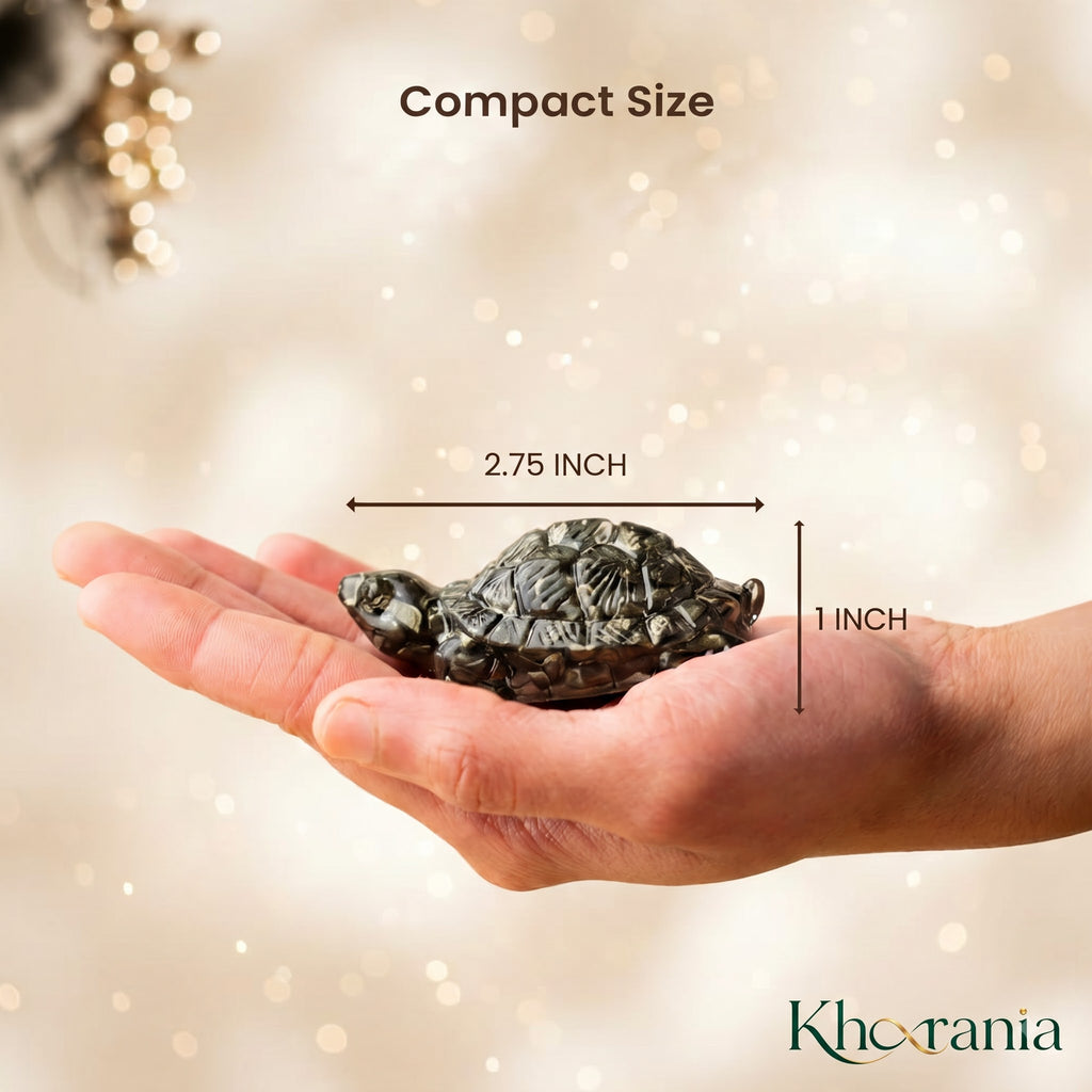 Pyrite Tortoise (Kachhua) 2.7x1 Inch – Pyrite Stone Turtle for Good Luck & Wealth, Vastu Home Decor