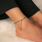 Faceted Pyrite Beaded Anklet with Silver-Tone Adjustable Chain