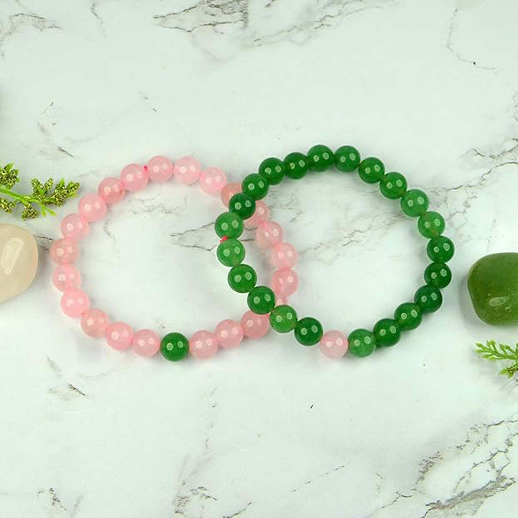 Rose Quartz and Green Aventurine Couple Bracelet Set for Love, Harmony & Prosperity