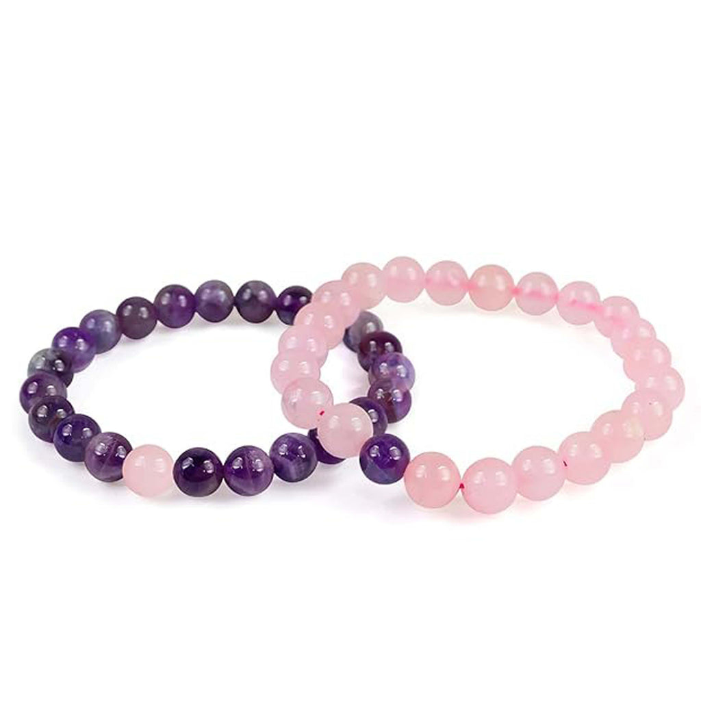 Rose Quartz and Amethyst Couple Bracelet Set for Love, Peace & Emotional Balance