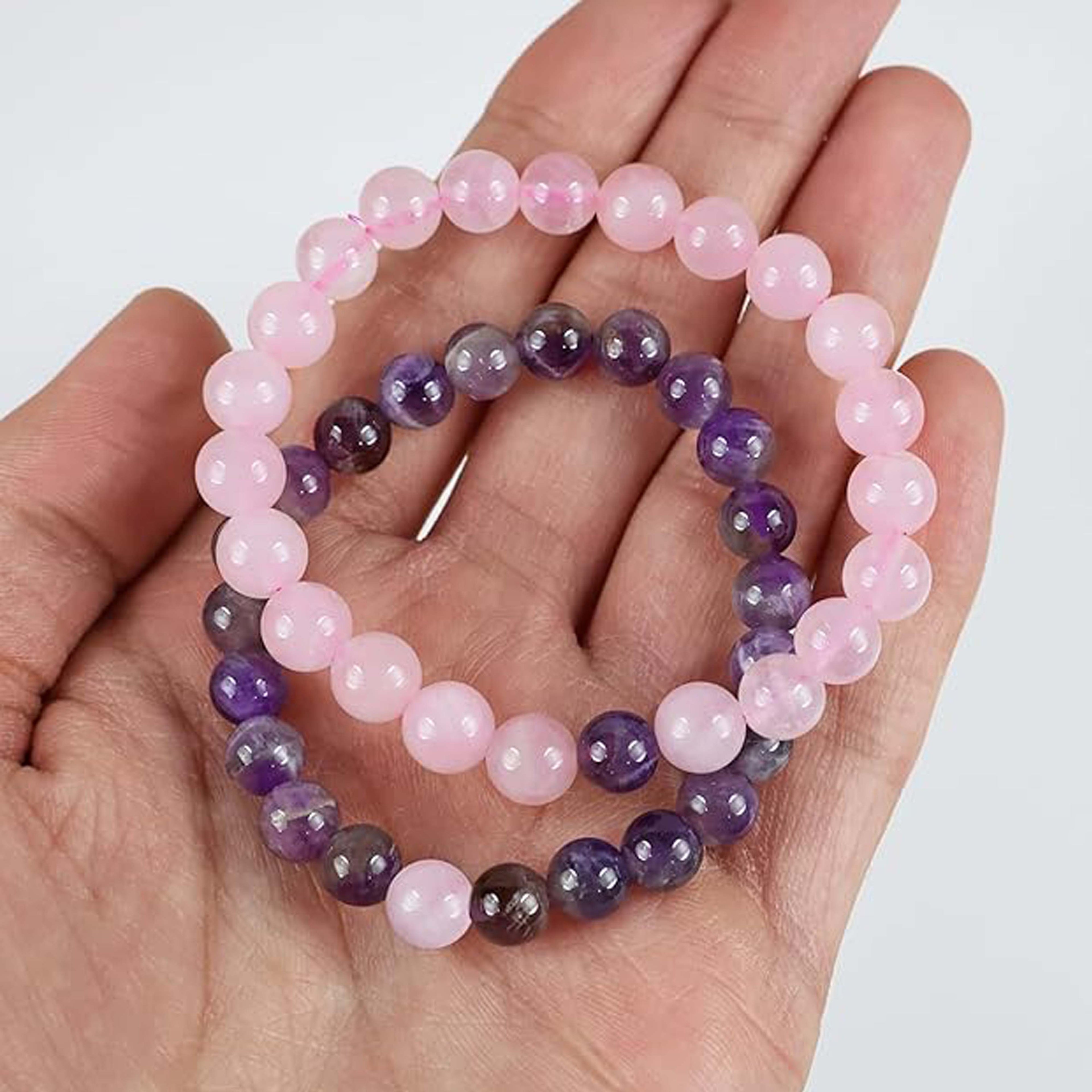 Rose Quartz and Amethyst Couple Bracelet Set for Love, Peace & Emotional Balance