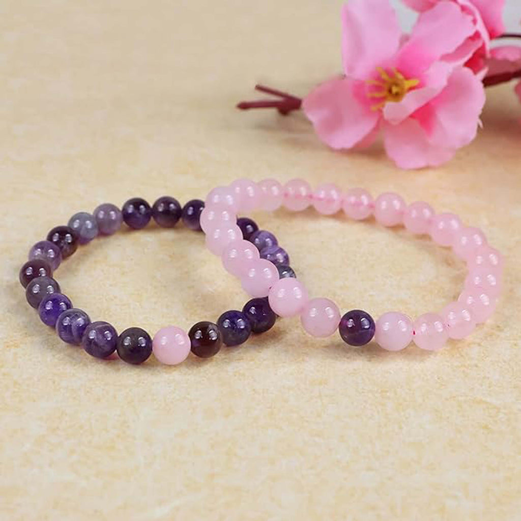 Rose Quartz and Amethyst Couple Bracelet Set for Love, Peace & Emotional Balance