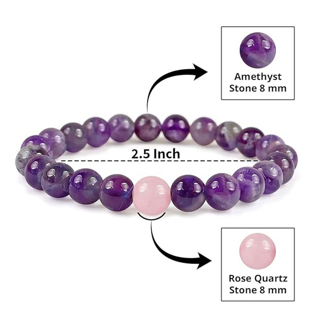 Rose Quartz and Amethyst Couple Bracelet Set for Love, Peace & Emotional Balance