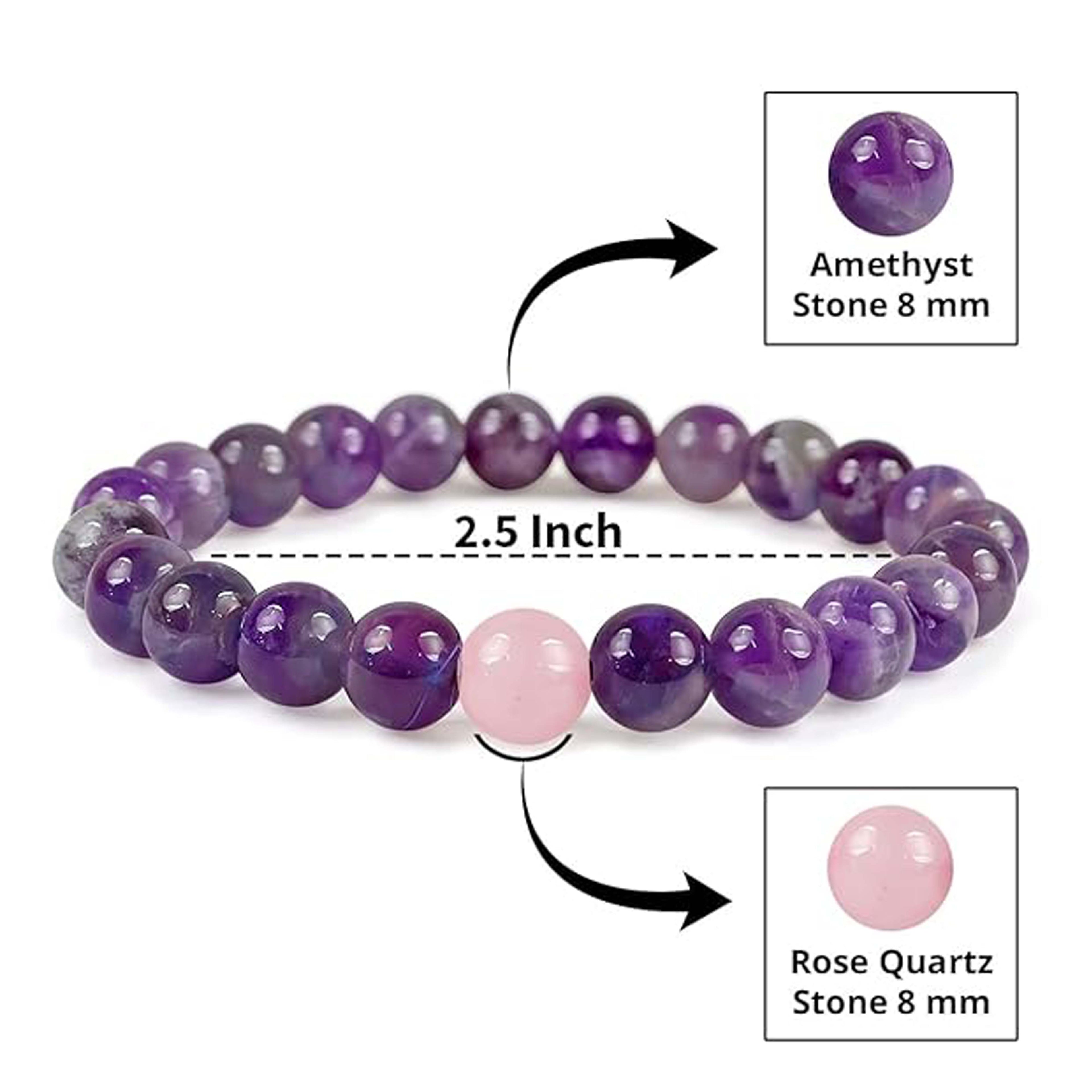 Rose Quartz and Amethyst Couple Bracelet Set for Love, Peace & Emotional Balance