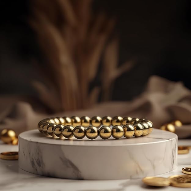 Golden Pyrite Bead Bracelet for Wealth, Confidence & Business Growth